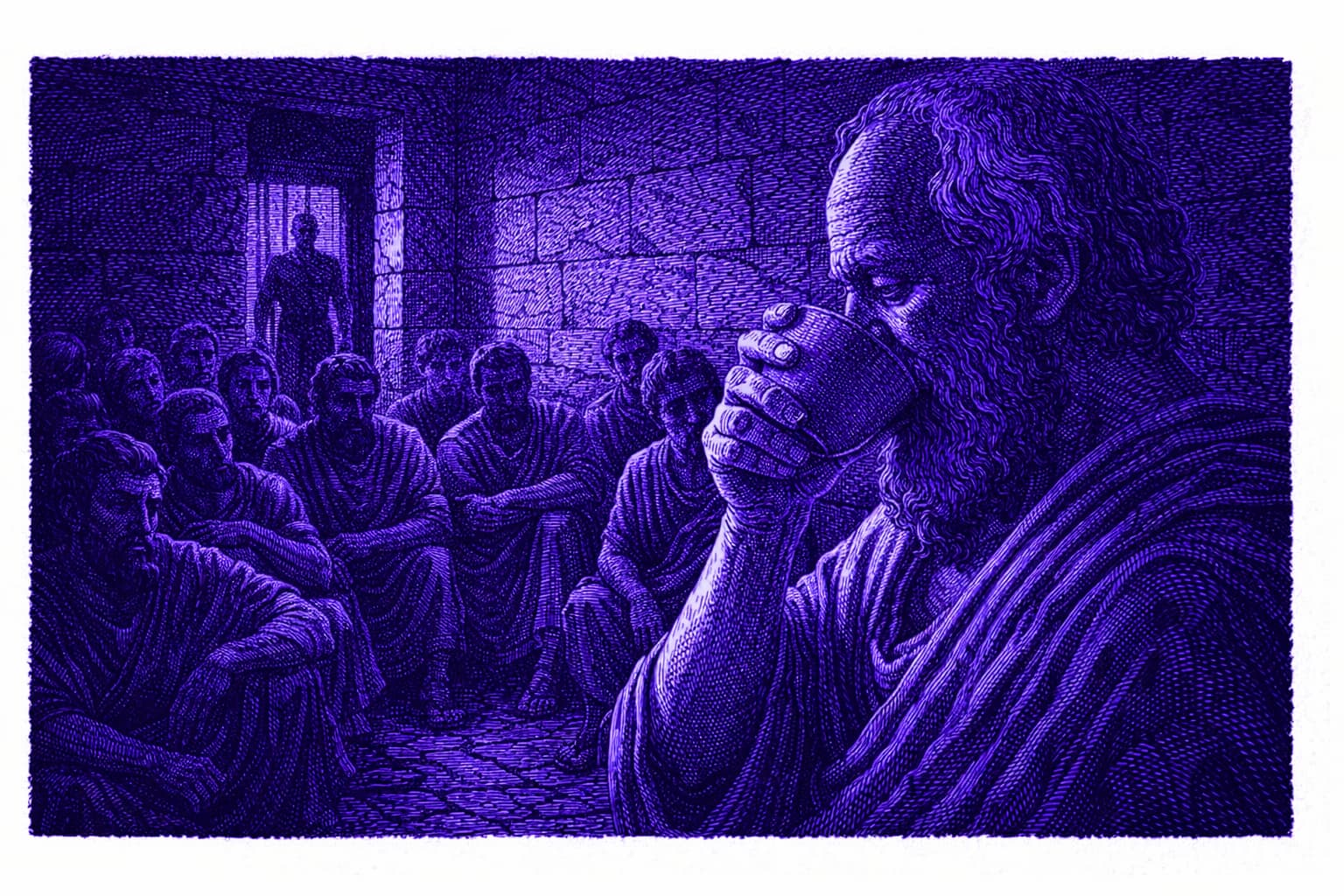 ShadowDiaries #001 — Trojan Horse (indigo engraving)